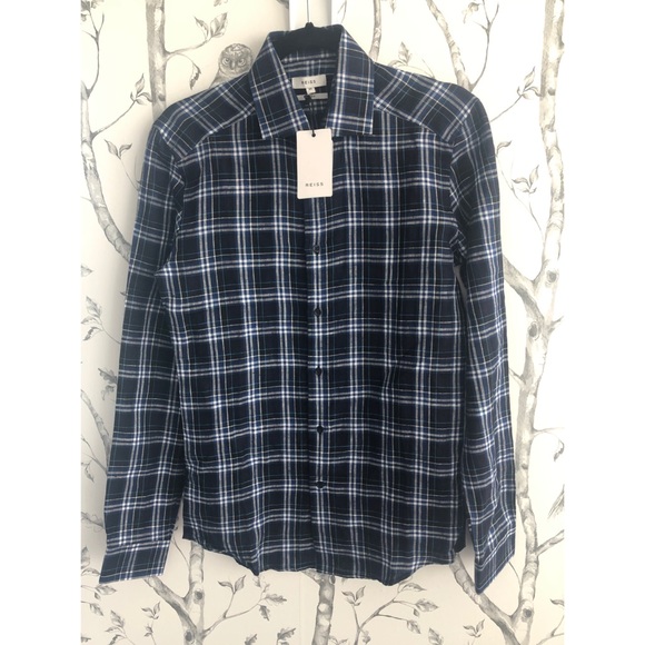 REISS Carzola-LS Linen Check Shirt in Midnight XS - Picture 4 of 4